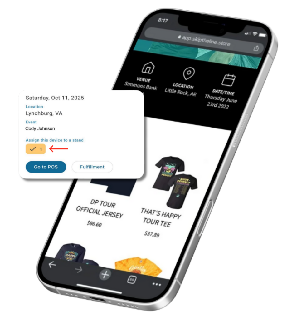 Loading merch into the Skip The Line app